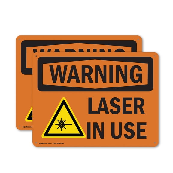 (2 Pack) Laser In Use OSHA Warning Sign 10 Inch X 7 Inch Plastic Sign, Weather Resistant, UV Protected for Workplace, Business, and Construction Site, Made in the USA