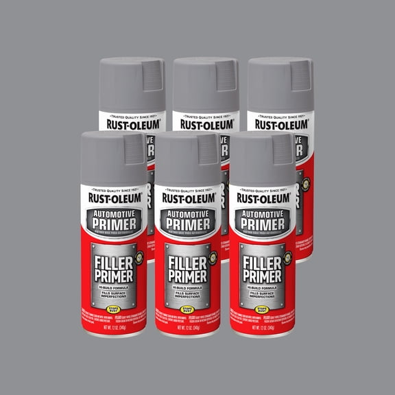 6 Pack, Gray, Rust-Oleum Automotive Filler Primer Spray-249279, 11 oz