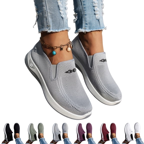 YOUYEDIAN Arch Support Shoes for Women, Orthopedic Slip On Walking Sneakers with Wide Width, Non-Slip Work Shoes