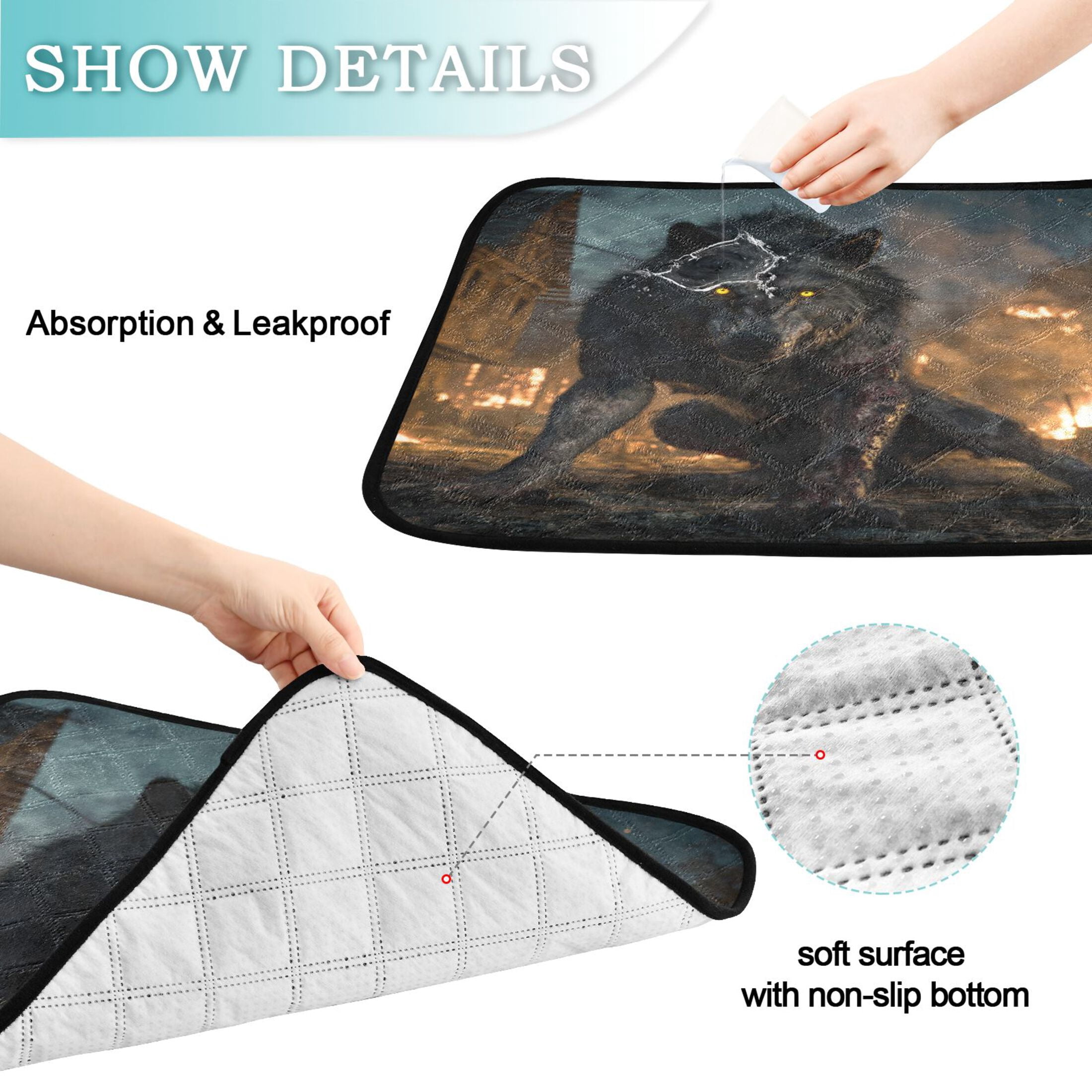 IAUYY Washable Pee Pads for Dogs Medium+Large Absorbent and Leak-Proof Non-Slip Reusable Puppy Pee Pads for Dogs Applicable to Playpen Potty Crate Werewolf