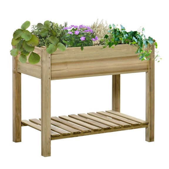 Raised Garden Bed with Legs & Shelf - 36x20x30in Elevated Wood Planter Box - Outdoor Standing Gardening Bed for Patio, Backyard, Flowers, Vegetables