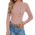 thumbnail image 2 of Women's Mock Turtleneck Sweater Ribbed Knit Long Sleeve, Basic Slim Fit Fall Winter Pullover Pink XL, 2 of 5