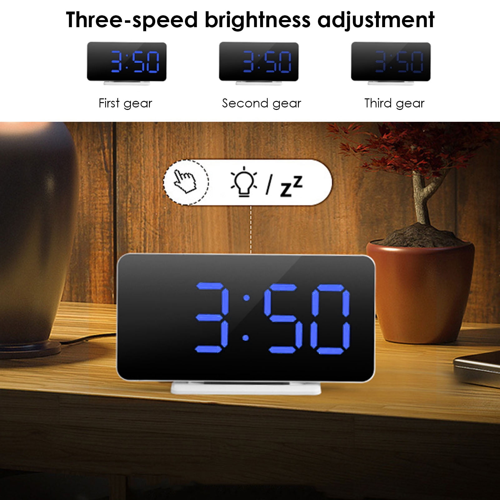 4 Adjustable Brightness,12/24 Hour and Snooze Function for Bedroom Livingroom Office 3.75 LED Dimmable Curved-Screen Alarm Clock with 3 Alarm Sounds Mpow Digital Alarm Clock Power Adapter Included