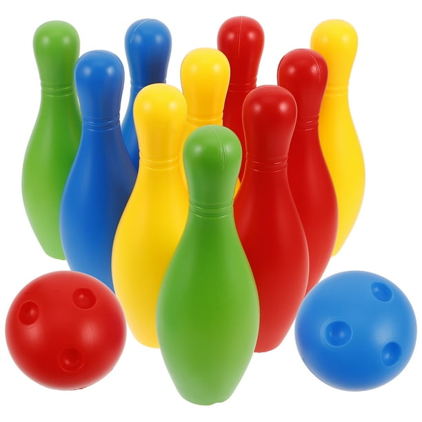 BRIGHTFUFU 1 Juego de bolos para niños pequeños, bolos de plástico, bolas, juego de bolos para interiores y exteriores para niños, para fiesta de cumpleaños