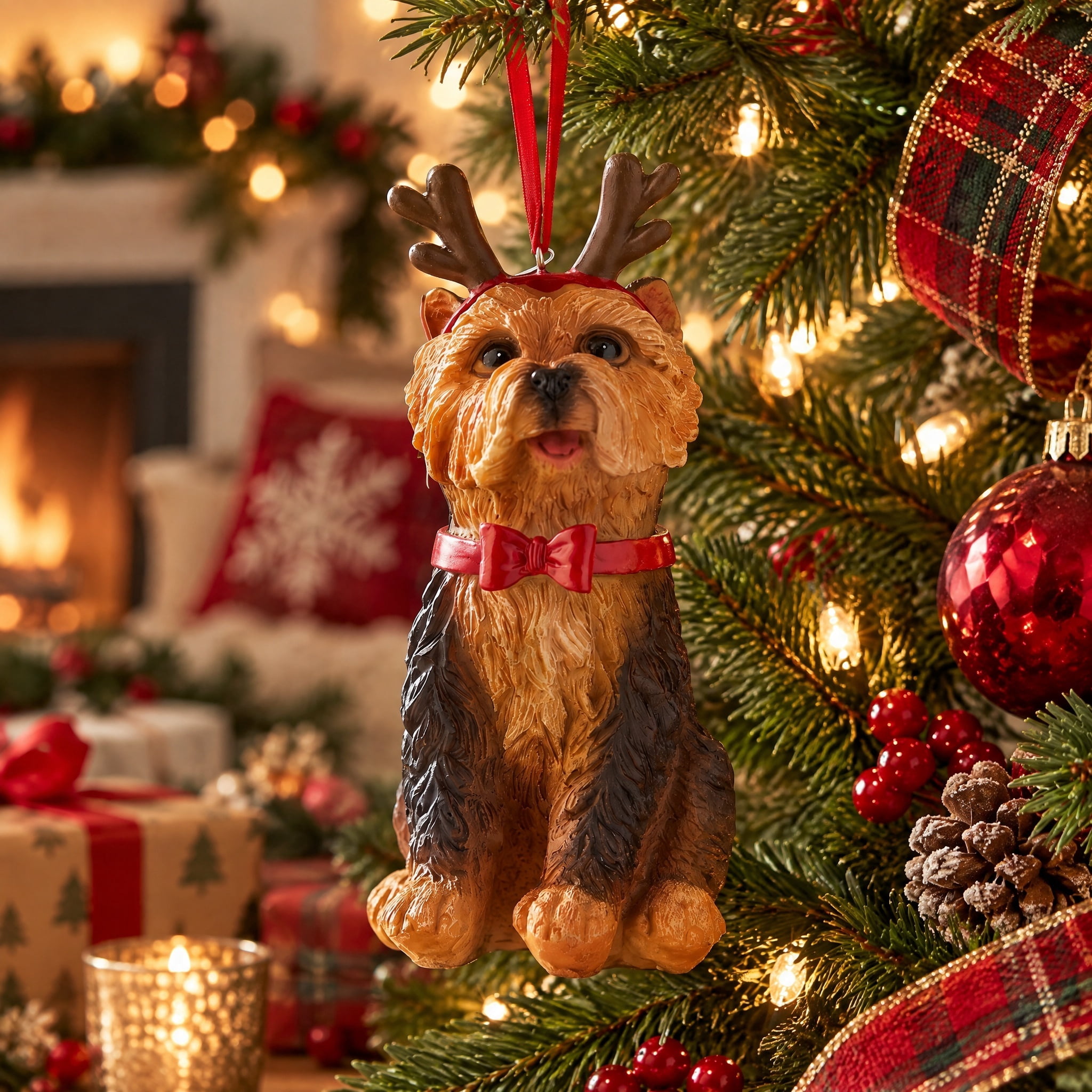 Multicolor Yorkie with Antlers Christmas Ornament, 5", by Holiday Time