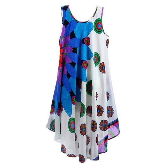 asdoklhq Womens Plus Size Clearance Dresses,Women Plus Size Ethnic Style Print Sleeveless Tank Casual Dress