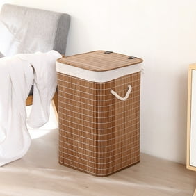 Gymax Bathroom Tilt-out Laundry Hamper Bamboo Tower Hamper w/3-Tier ...