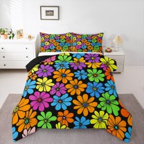 Manfei Rainbow Daisy Bedding Comforter Set,Colorful Flower Twin Comforter Sets,Watercolor Floral Bedding Set For Princess,Super Cozy Room Decor Reversible,2pcs