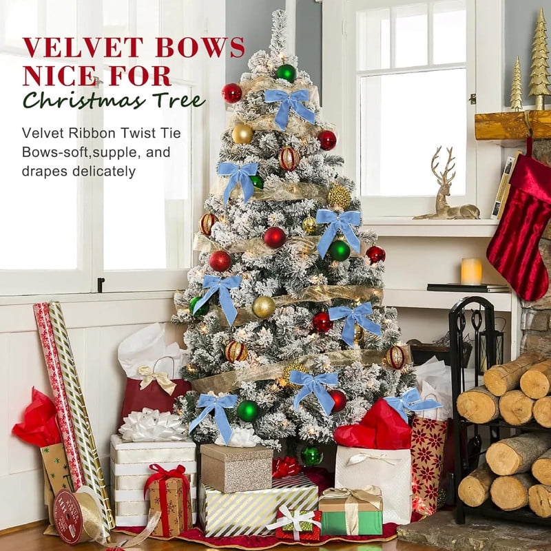 Vorkoi 24 Pcs Red Small Velvet Christmas Bows for Christmas Tree, Wreath, Gift Wrapping, Crafts, Wedding, Party, Twist Tie Bows for Treat Bag Bakery Candy Bags, Home Decor 1" W,3.5 x 3.5 inch