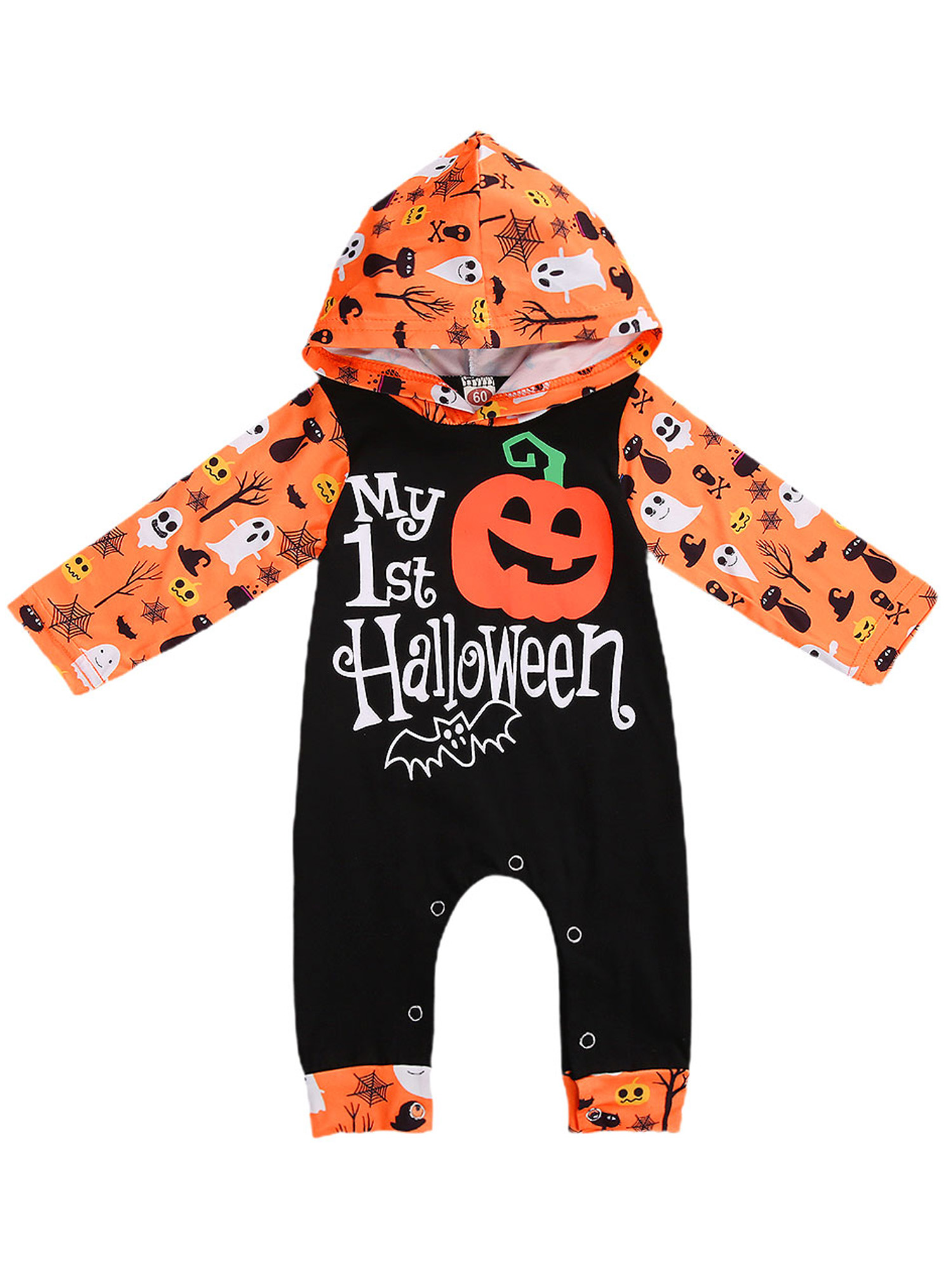 Canrulo Newborn Baby Girls Boys Halloween Hooded Romper Long Sleeve Snap  Button Crotch Bodysuit Black 18-24 Months 