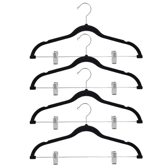 Tutuviw 4Pcs Home-it Pants Hangers with Clips Space Saving 16.7" Long Slim Velvet Pant Hangers Heavy Duty Non Slip Shorts Hangers for Trouser, Skirts, Jeans(Black)