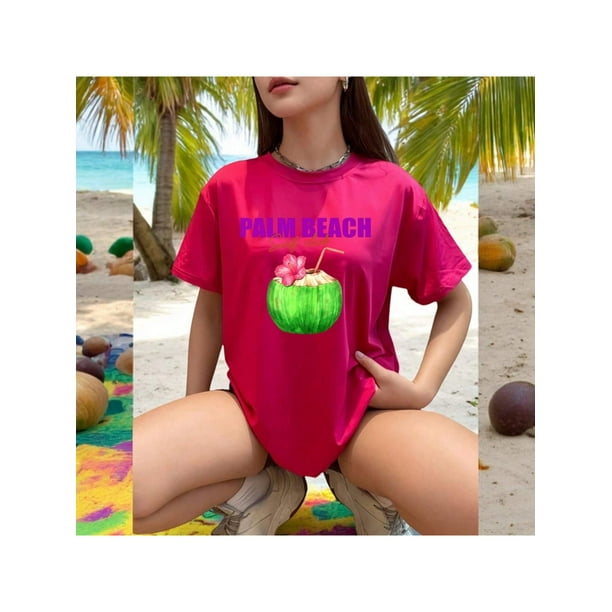 Playera Blusa De Palm Beach Surf Club – Vibra Tropical con Sabor a Coco Color Fucsia Talla Extra Grande Marca Emil SaEs