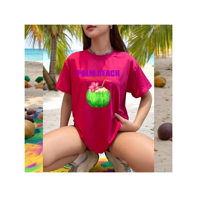 Playera Blusa De Palm Beach Surf Club – Vibra Tropical con Sabor a Coco Color Fucsia Talla Grande Marca Emil SaEs