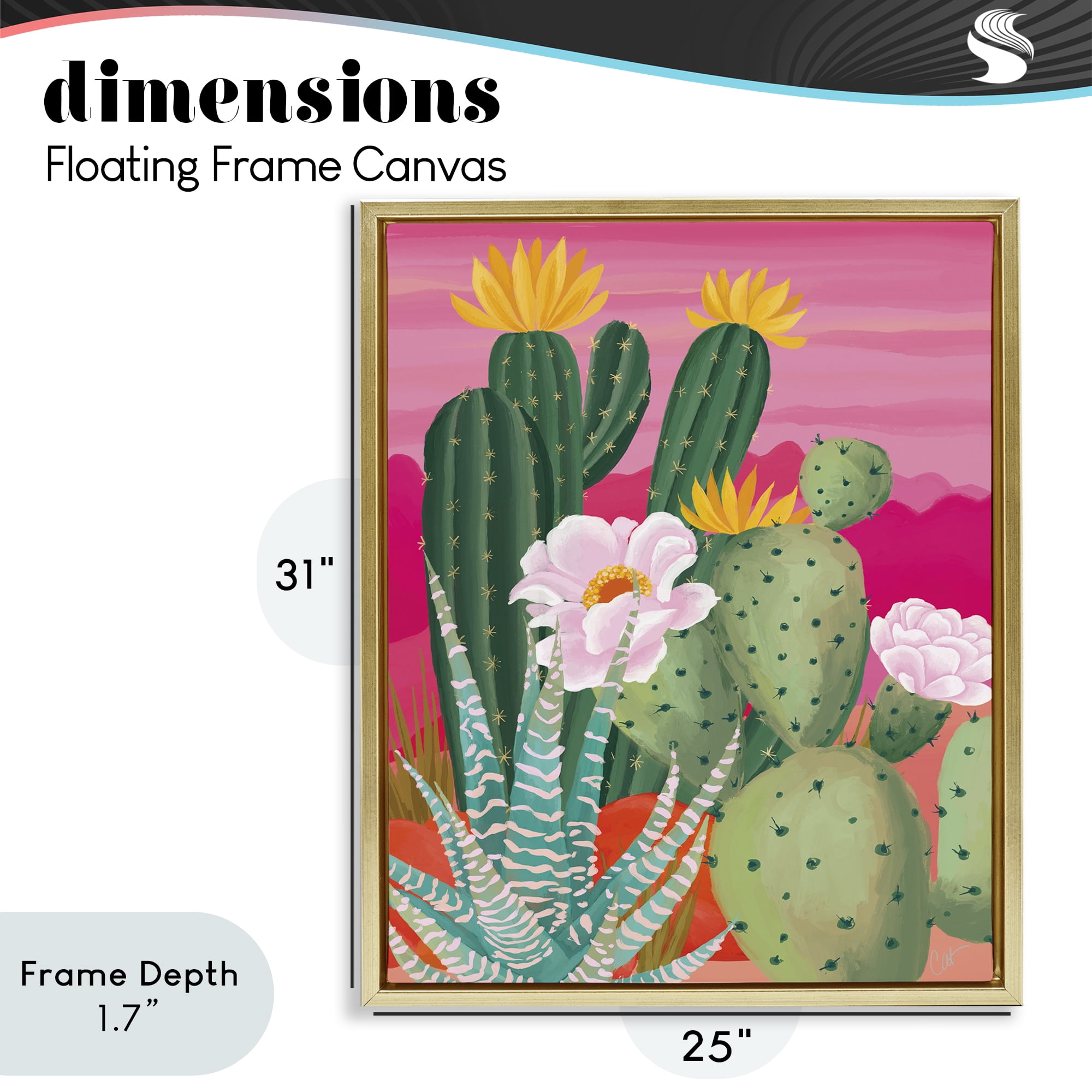 Stupell Industries Sunset Cactus Plants Gold Framed Floater Canvas Wall Art, design by Cat Thurman Designs