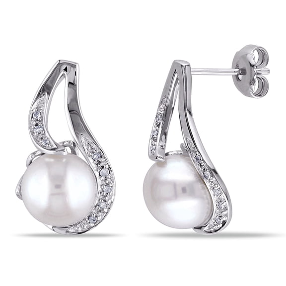 Everly Women's 9-9.5mm Cultured Freshwater Pearl & Diamond Accent Sterling Silver Earrings
