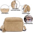 thumbnail image 3 of Shoulder Bag Leather Women Crossbody Bag Camera Bag Handbag Cross Body Purse Shoulder Bag Small Triple Zip Vegan Leather Wide Strap - Khaki, 3 of 5