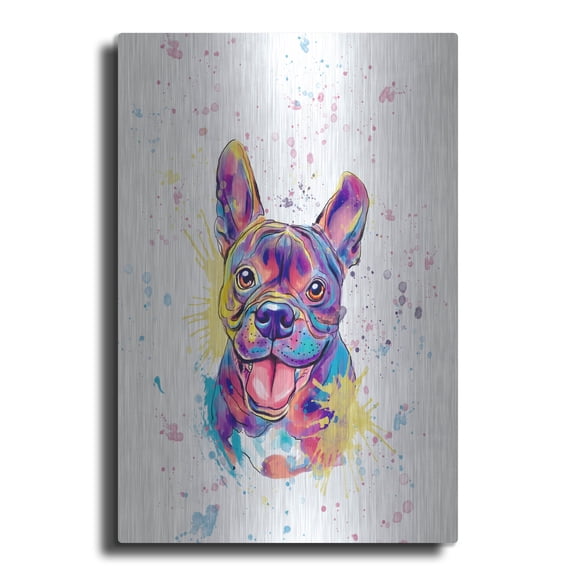 Luxe Metal Art 'Colorful Watercolor French Bulldog' by Furbaby Affiliates, Metal Wall Art, 16"x24"