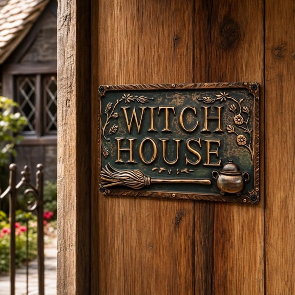 AZXY Halloween Decorations Witch‑House Vintage Metal Wall Sign, Halloween Wall Hanging Decoration, Halloween Gothic Home Ornament for Doorways Porches Bedrooms