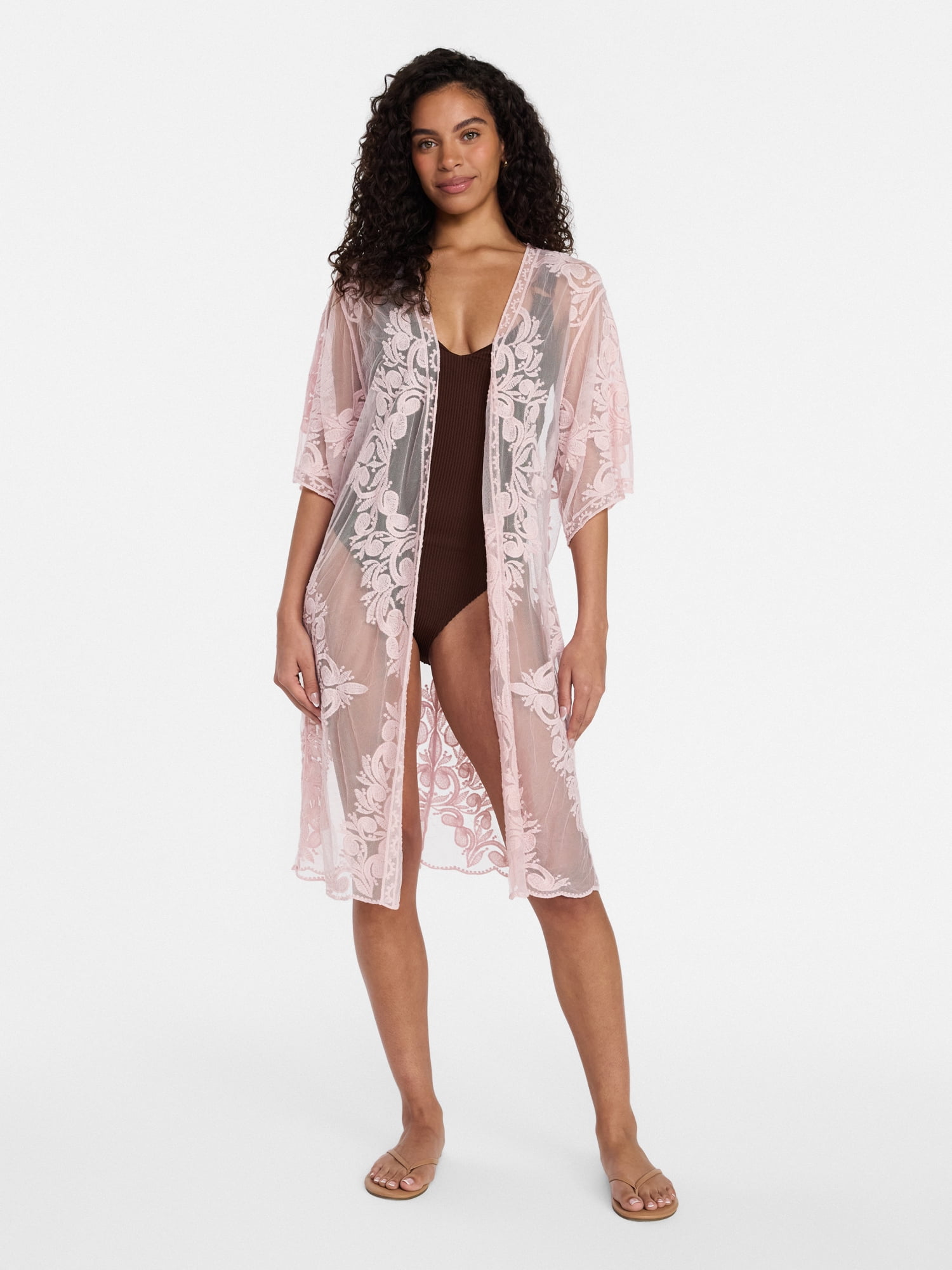 Time and Tru Women's Lace Coverup, Sizes XXL/XXXL, Pink Smoke