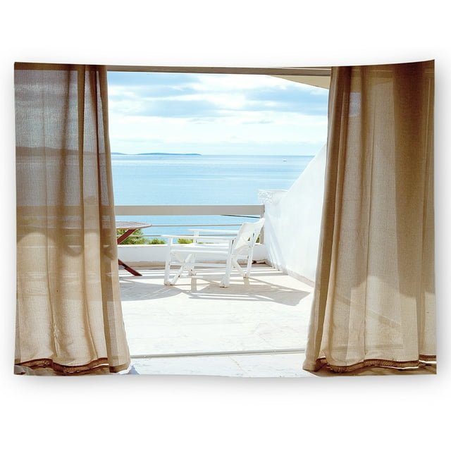 Tapiz de microtela de fibra con vista a ventana, 150 x 150 cm