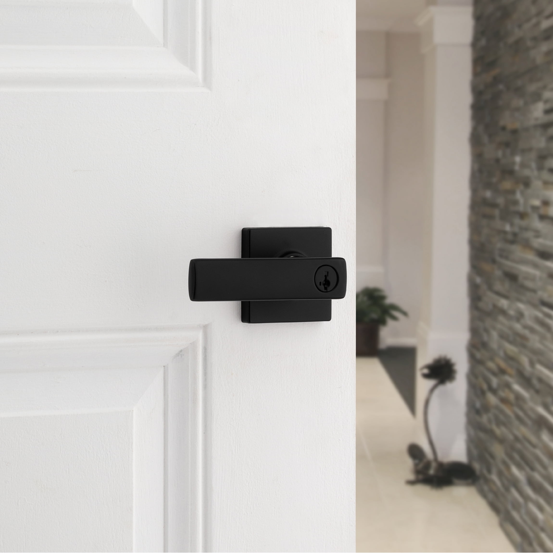 Kwikset Breton Square Keyed Entry Lever Doorknob with Smartkey Matte Black