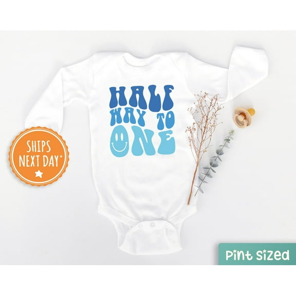 Half Way To One Boys Baby Onesie, Cute 6 Months Old Baby Bodysuit, Half Birthday Baby Onesie Cute Baby Onesie, BABY BODYSUIT LAT 4424