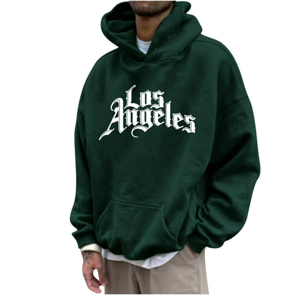 LbsKUS Fall Clearance,Letter Print Hoodies for Men Plus Size Fall Sweatshirts with Pocket Long Sleeve Drawstring Hooded Pullover Hoodie Mens Hoodies(Army Green,Large)