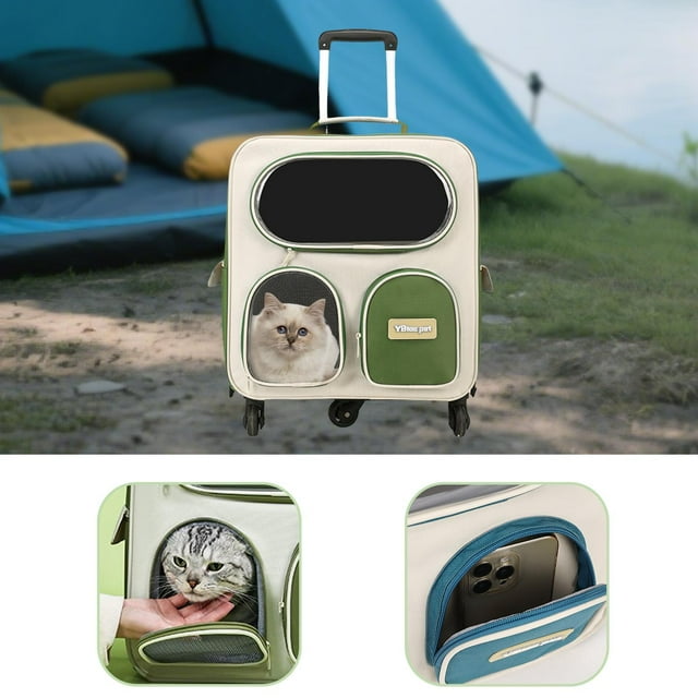 BELOVING Cat Backpack Pet Rolling Carrier Comfortable Waterproof Ergonomic Hands Free Green
