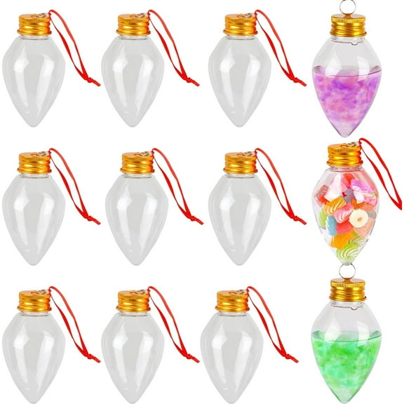 12Pcs Christmas Booze Balls, Fillable Clear Plastic Xmas Tree Hanging Shot Glasses Ornaments with Drink, Beverage, Candy - Decoration for Christmas Tree, Party, Home, Holidays(Drop)