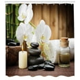 thumbnail image 2 of Spa Shower Curtain, Relaxing Style Arrangement Stones Candle Flowers and Bamboo Art, Cloth Fabric Bathroom Decor Set with Hooks, 70" Long, White Green by Ambesonne, 2 of 2