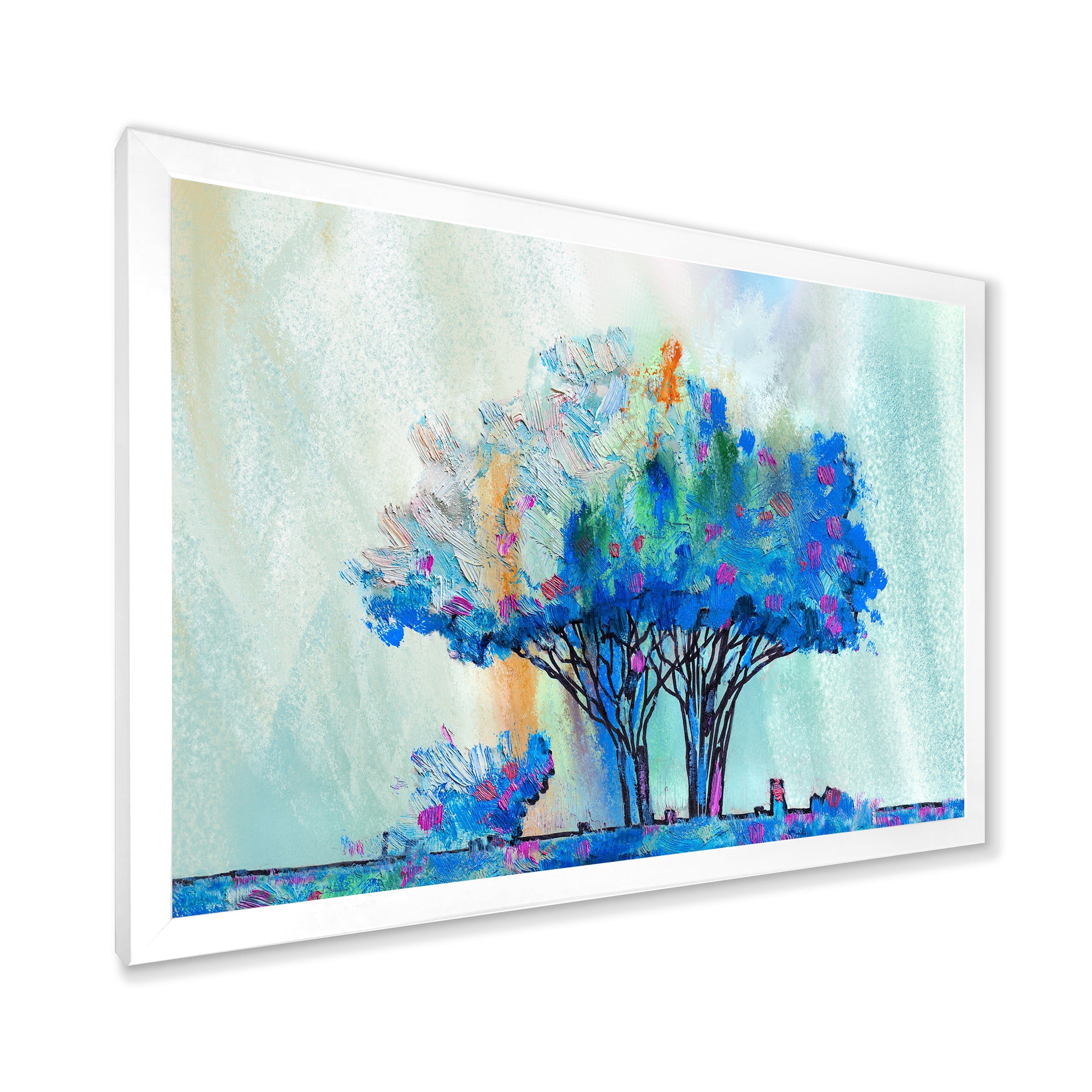 Designart 'Blue Coloured Tree Abstract Impression I' Modern Framed Art Print