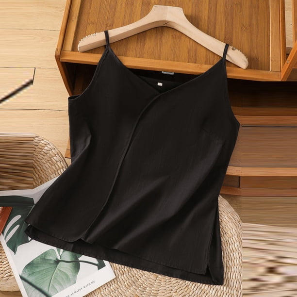 Puntoco Camisas ajustadas para mujer, blusa de lino sin mangas con cuello redondo, holgada, de color liso, cómodas, a la moda, informal, de verano