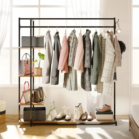 Hyxoo Metal Clothes Organizer Heavy Duty Garment Adjustable Rack Closet Storage Shelf, 57 Inch