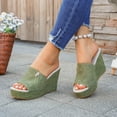 thumbnail image 3 of Rokment Linen Wedges Dress Slides Sandals for Women Beach Breathable Cotton Fabric Open Toe Platform Extra High Heels Fashion Casual Summer Espadrilles Heeled Slip on AG Size 6, 3 of 7
