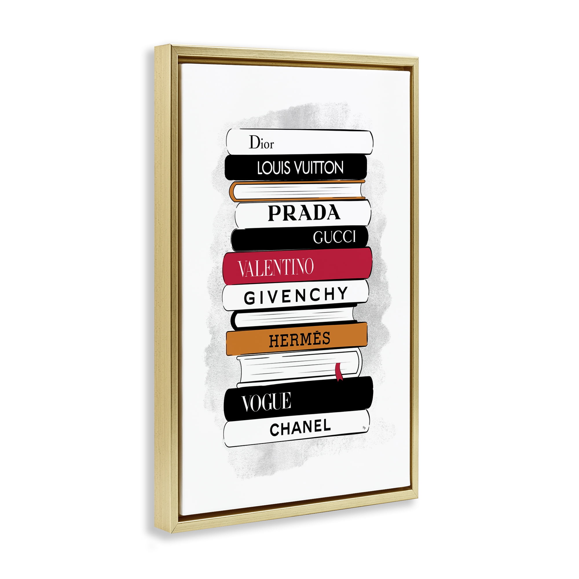 Stupell Industries Tall Fashion Bookstack Beauty & Fashion Painting Gold Floater Framed Art Print Wall Art, 21 x 31