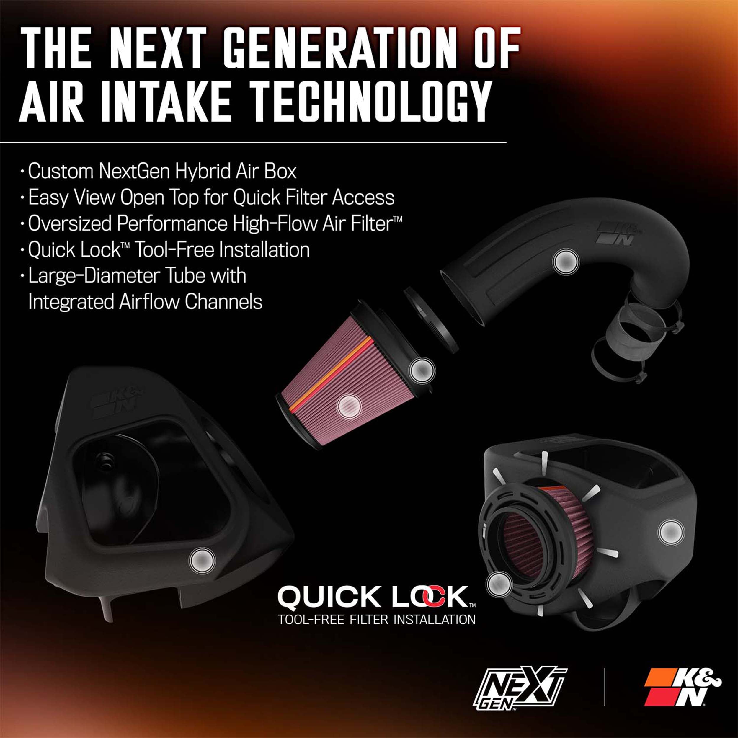 K&N Performance NextGen Cold Air Intake System: Easy Installation, Engineered to Maximize Airflow, Boost Horsepower & Torque, 50-1578