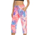 thumbnail image 2 of safuny Women's Jogger Cuff Cropped Pants Tie Dye Print Clothing Retro Elastic Waist Summer Comfy Trousers Casual Drawstring Sports Fashion Pink L, 2 of 4