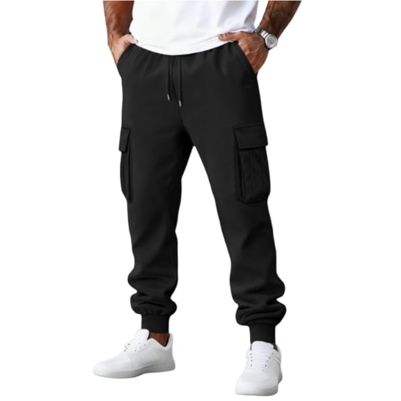 Zimjoy Men's Casual Cargo Pants Athletic Jogger Pants with Multi-Pockets Drawstring Elastic Waist Lounge Pants, Black L