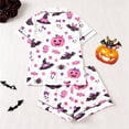 thumbnail image 2 of RUTAYY Girls Halloween Pajama Set Bow Candy Ghost Pumpkin Graphic 2 Piece Button Down Short Sleeve Sleepwear Daily Home Use White, 2 of 4