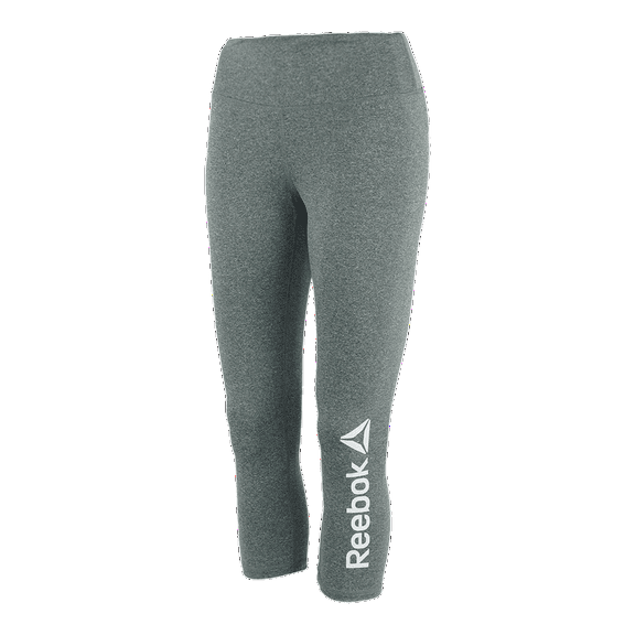 Reebok Womens Branded Capri Compression Athletic Pants, Grey, X-Small