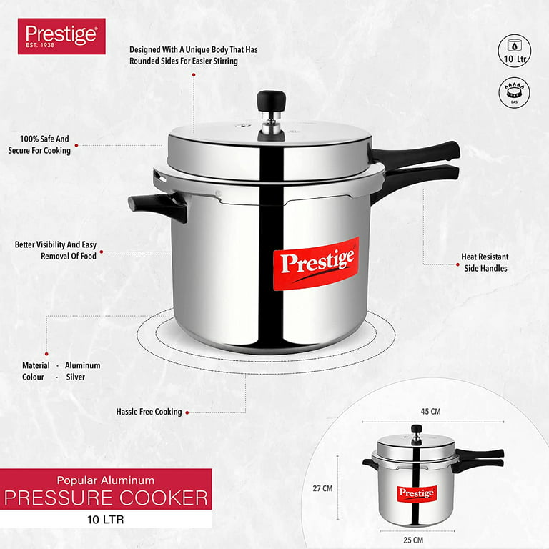 Prestige Popular Aluminium Pressure Cooker Silver 10 Litres