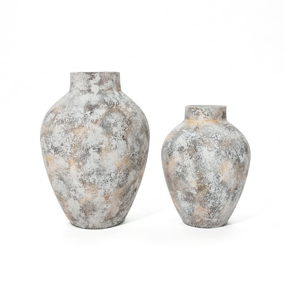 LuxenHome 2-Piece Marbled White Round Stoneware Vase Set