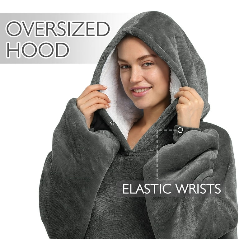 Catalonia Oversized Hoodie Blanket Sweatshirt Comfortable Sherpa Lounging Pullover for Adults Gifts for Women Grey Walmart