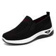 thumbnail image 6 of Floleo Women's Slip-On Hollow Knit Mesh Walking Shoes, Round Toe Cushioned Curved Midsole Footwear, Six Solid Tone Non-Slip Breathable Daily Casual Loafers(Black,9), 6 of 9