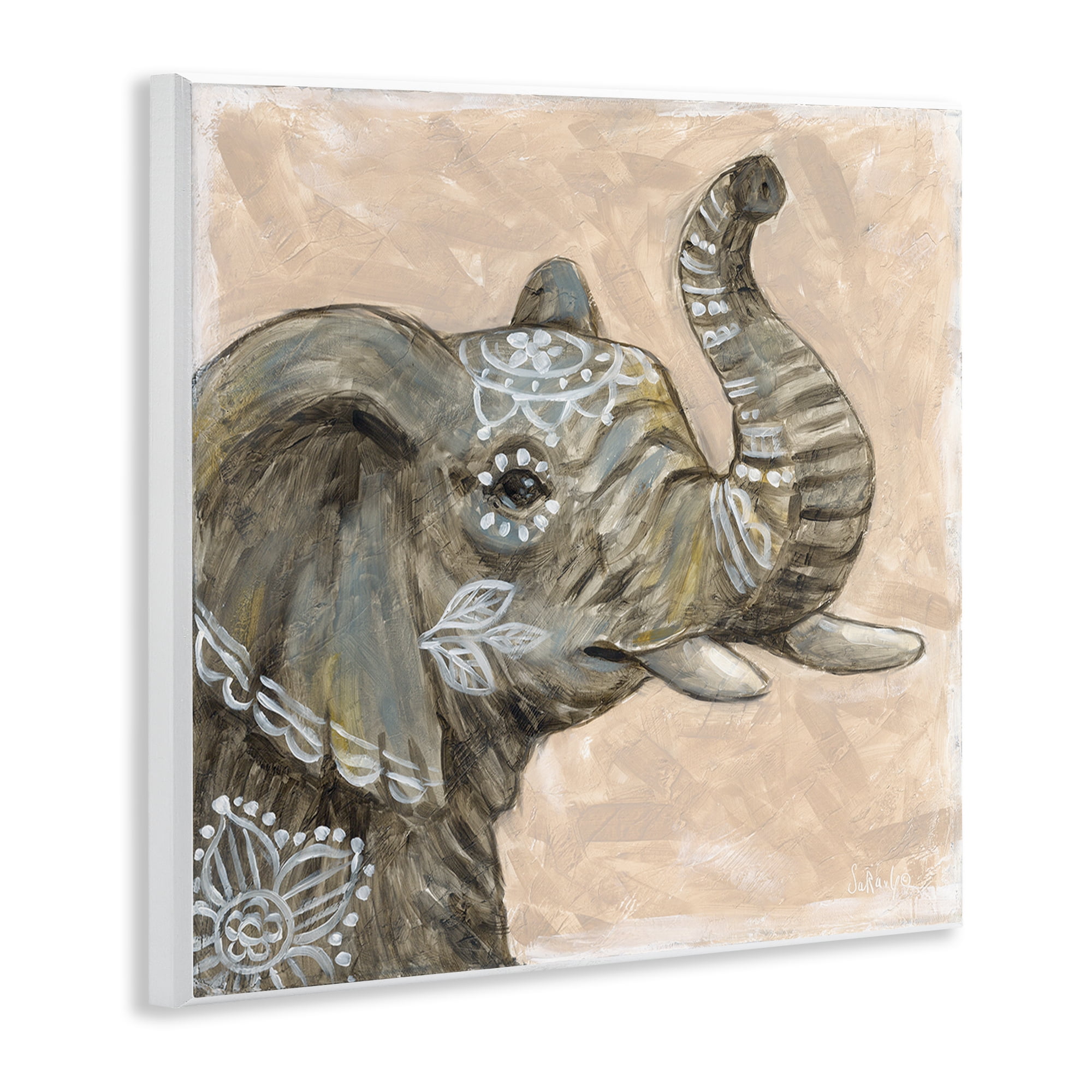 Stupell Industries Boho Patterned Elephant Animals Painting Unframed Art Print Wall Art, 12 x 12