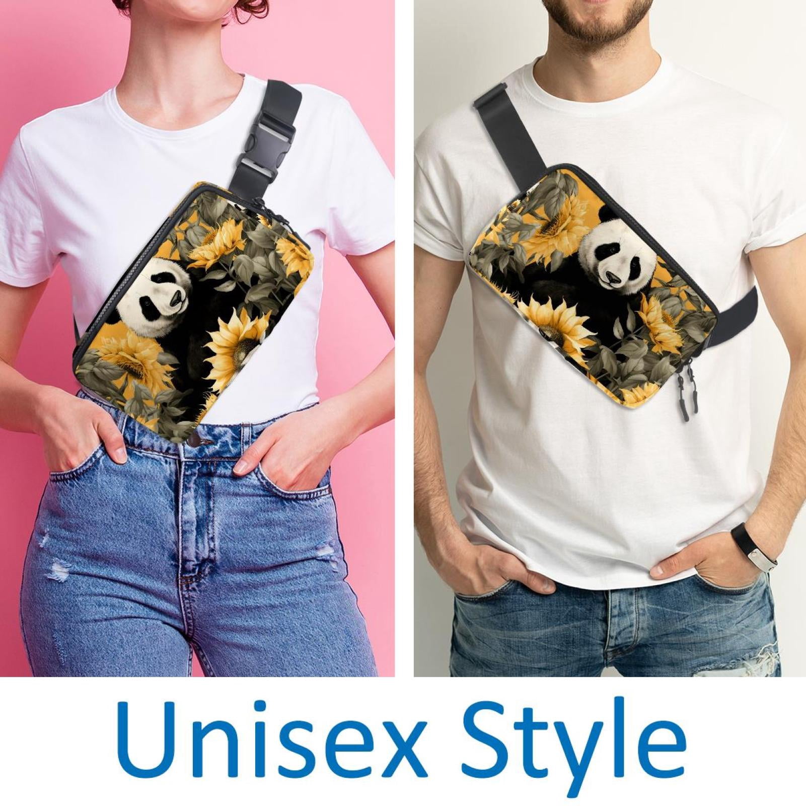 Panda sunflowers Lightweight Adjustable Extension Strap Unisex Fanny Pack Crossbody Bag Waist Packs