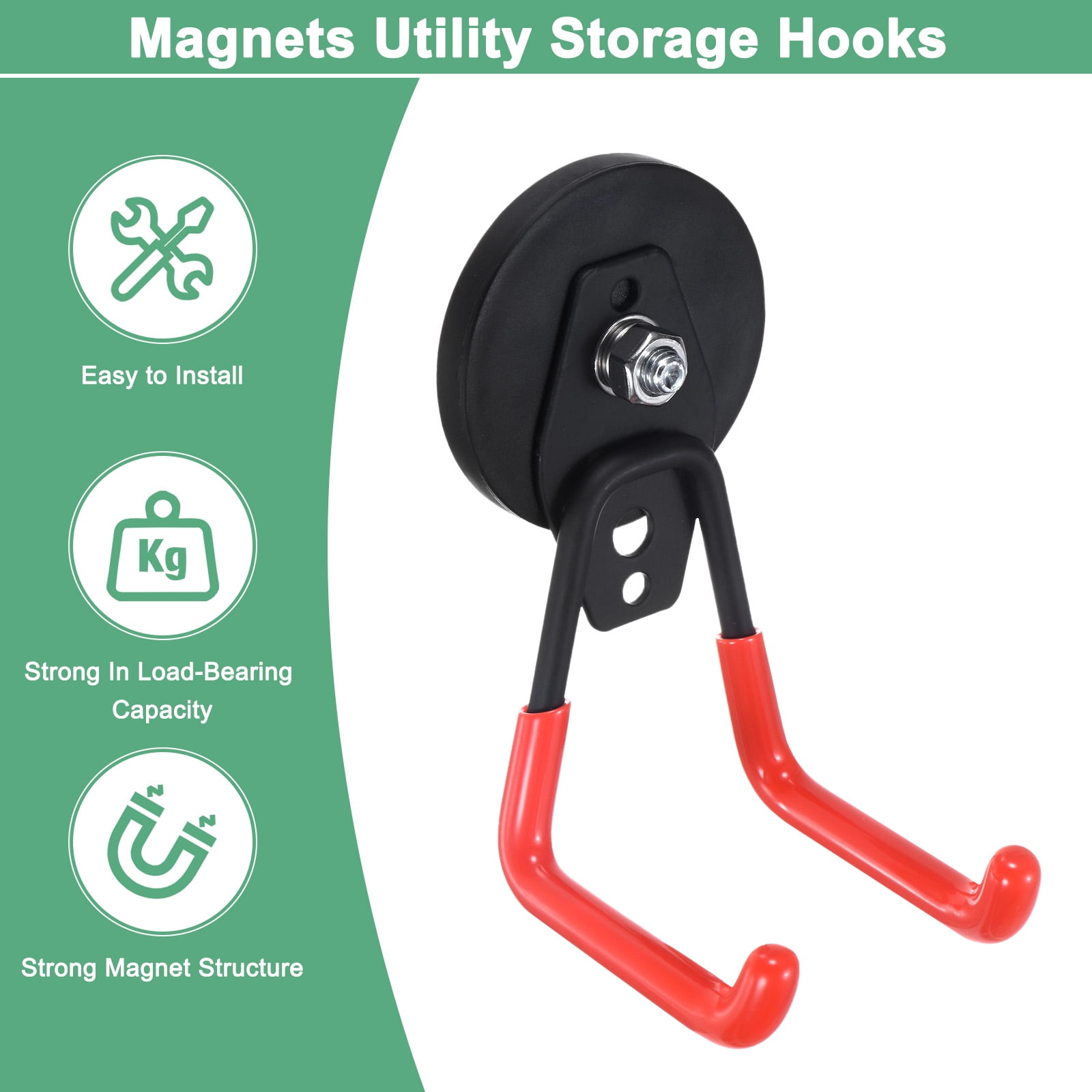 Uxcell 2-Pack Strong Garage Magnetic Hooks, Storage Utility Magnet Hooks with Anti Slip Rubber Coating [Black]