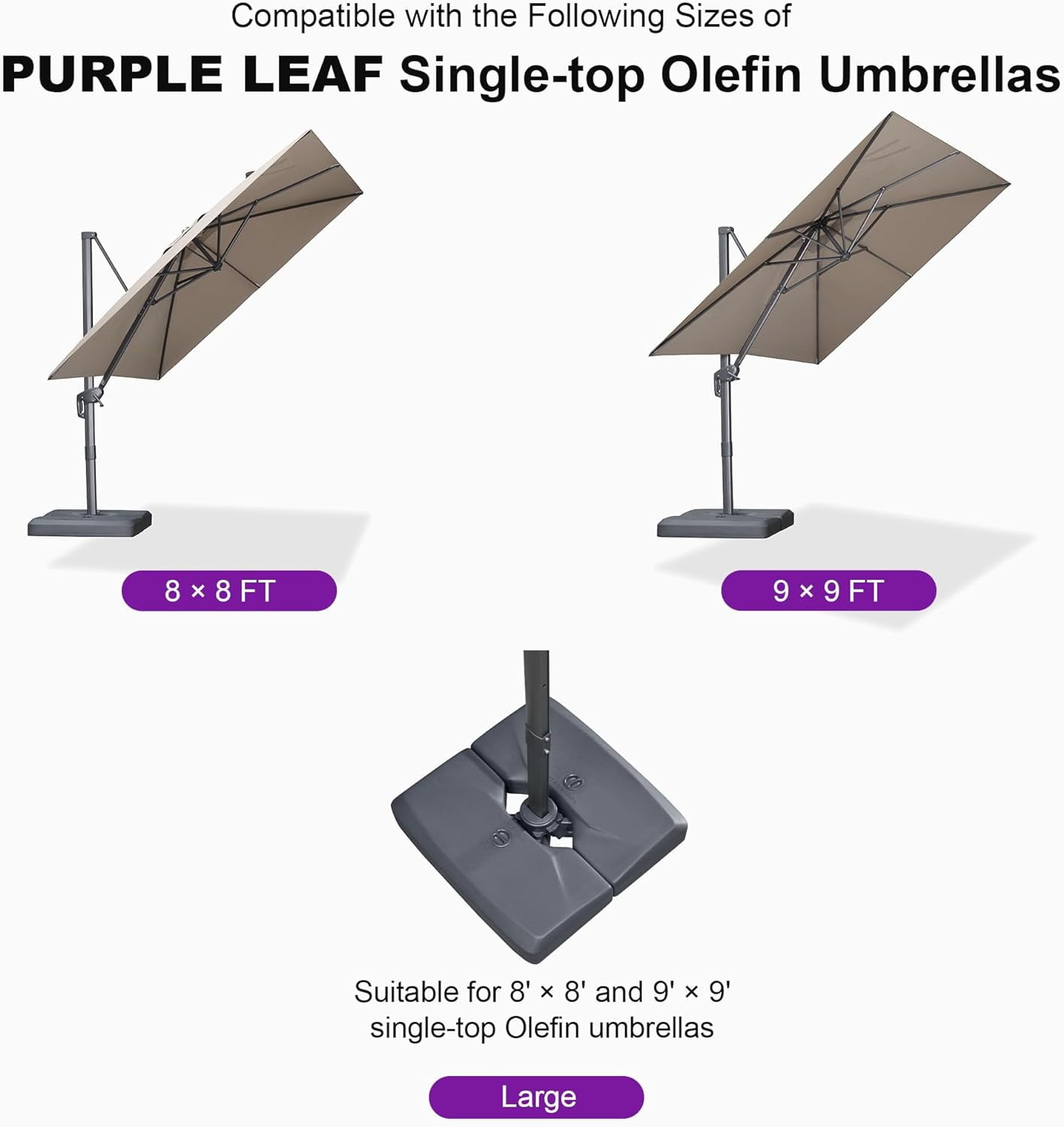 Purple Leaf 165lbs Sturdy Square Plastic Patio Offset Cantilever Umbrella Base, UV Resistant