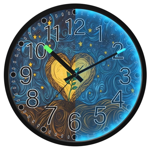 Ryvnso Heart with Boho Pattern 12 Inch Night Light Wall Clock Silent Battery Operated Luminous Clocks