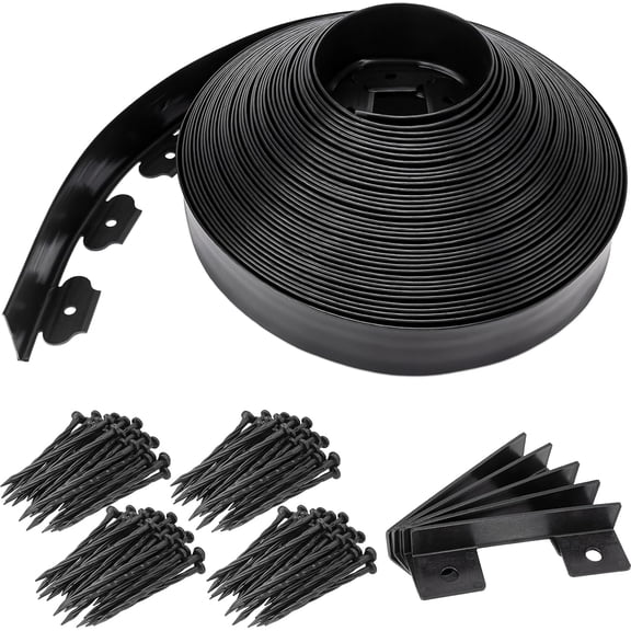Landscape Edging 2.5 Inch Tall 100 FT, Flexible Plastic Lawn Garden Border Edge With Anchoring Spikes And Connectors, Flower Bed Yard Pathway Paver Divider Landscaping Decor, Black